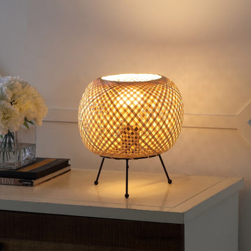 Palma 10.75" Bohemian Rustic Iron/Rattan LED Mini Table Lamp with Smart Bulb - JONATHAN Y